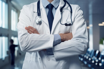 Close up doctor with arms folded.