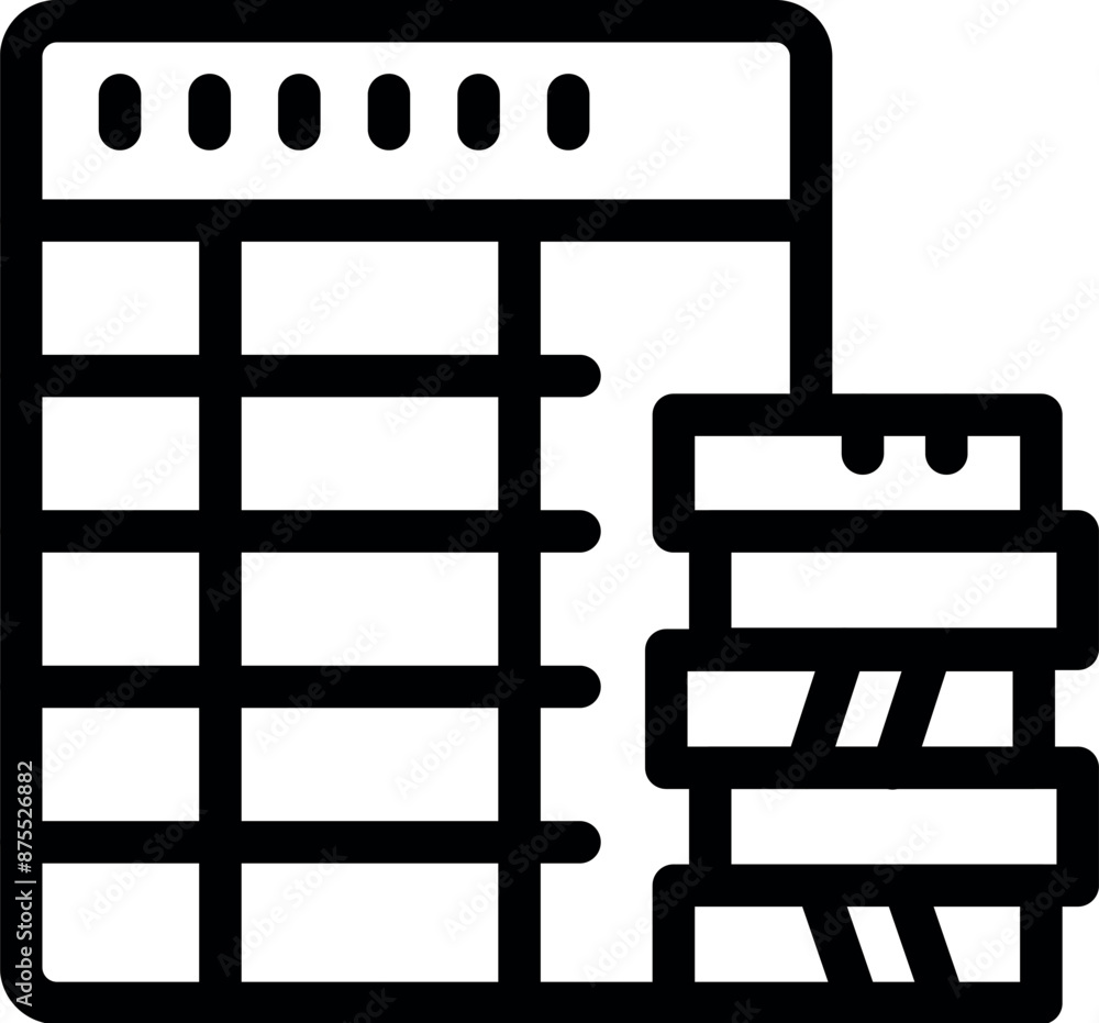 Poster black and white icon of a spreadsheet with a database server, representing cloud computing and data 
