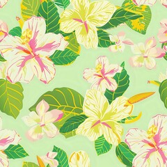 Hibiscus Flower and Leaf Repeat for Fashion and Decor
