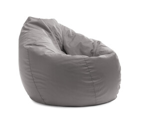 One grey bean bag chair isolated on white