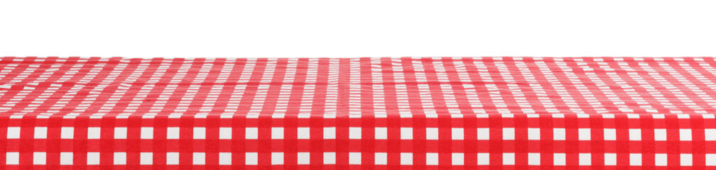 Red checkered picnic tablecloth isolated on white