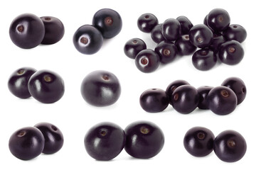 Set of acai berries isolated on white