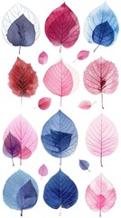 Obraz premium Nature-inspired pattern of translucent pink and blue leaves, evoking a serene and natural aesthetic.