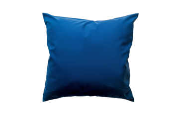 Modern dark blue pillow with a smooth texture, square-shaped and isolated on a transparent background. High-resolution image perfect for home decor projects