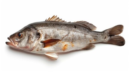 Fototapeta premium Single Fresh Sea Bass Isolated on White