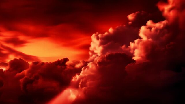 Fiery red storm clouds with dramatic lighting