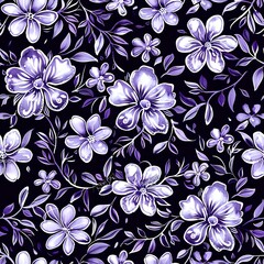 Bold Tropical Flower and Geometric Shape Fabric Pattern in Dark Blue