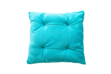 Obraz premium Bright turquoise pillow with tufted design,square-shaped,isolated on transparent background.For adding pop of color to any room,this high-resolution image emphasizes its soft texture