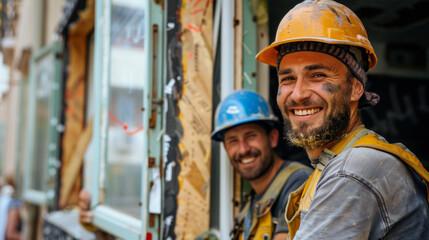 builders are installing windows