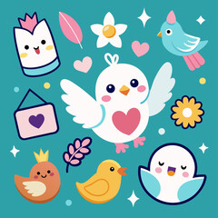 Adorable Dove Cub Sticker Set Playful and Funny Icons