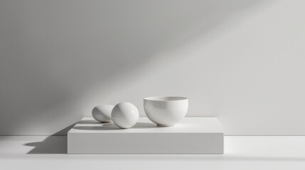 Minimalist White Ceramics on Pedestal