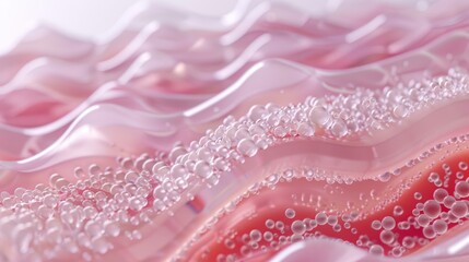 skin particle. close-up Vitamin and Oli drip on skin cell. serum penetrates the epidermis layer and tighten loose skin.