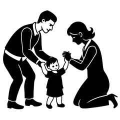 Mom and Dad Playing with Child silhouette vector illustration