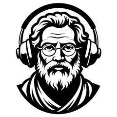 Modern Stoic Philosopher Illustration with Headphones and Glasses