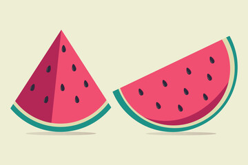Set of fresh whole half cut slice and piece of watermelon isolated on white background. National Watermelon Day, Vegan food vector icons, Healthy food concept.