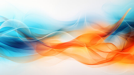 Abstract blue and orange coloured smoke on background, illuminated and glowing.