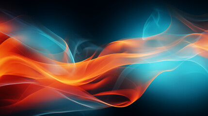 Abstract blue and orange coloured smoke on background, illuminated and glowing.