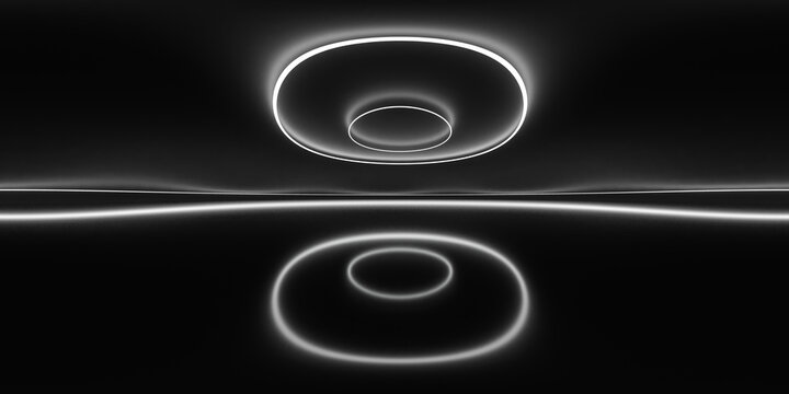 360 panorama of a white ring light reflection on black surface vr environment map