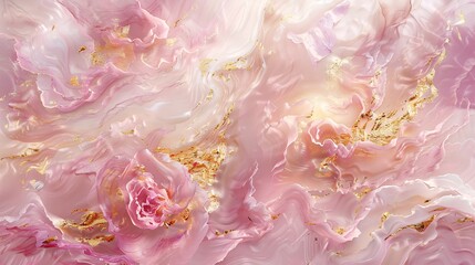 Luxurious Abstract Pink Floral Pattern with Golden Accents and Flowing Textures, Generative AI
