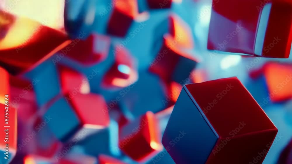 Poster abstract scene of floating 3d cubes in vibrant neon colors with a futuristic atmosphere