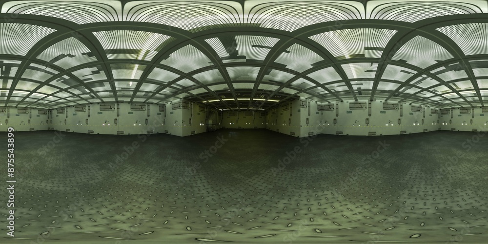Aufkleber 360 degree panorama of an empty room with a grid ceiling vr environment map