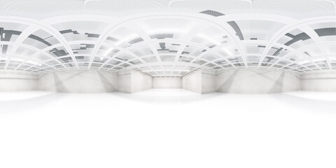 360 degree panorama of a white room with geometric ceiling vr environment map