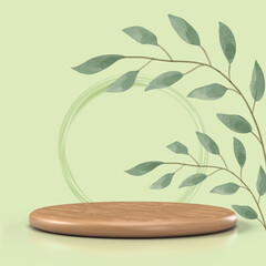 New product background for small products display post green leafy background with wooden product base 