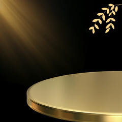 New product background for small products display post golden shiney luxury background with wooden product base 