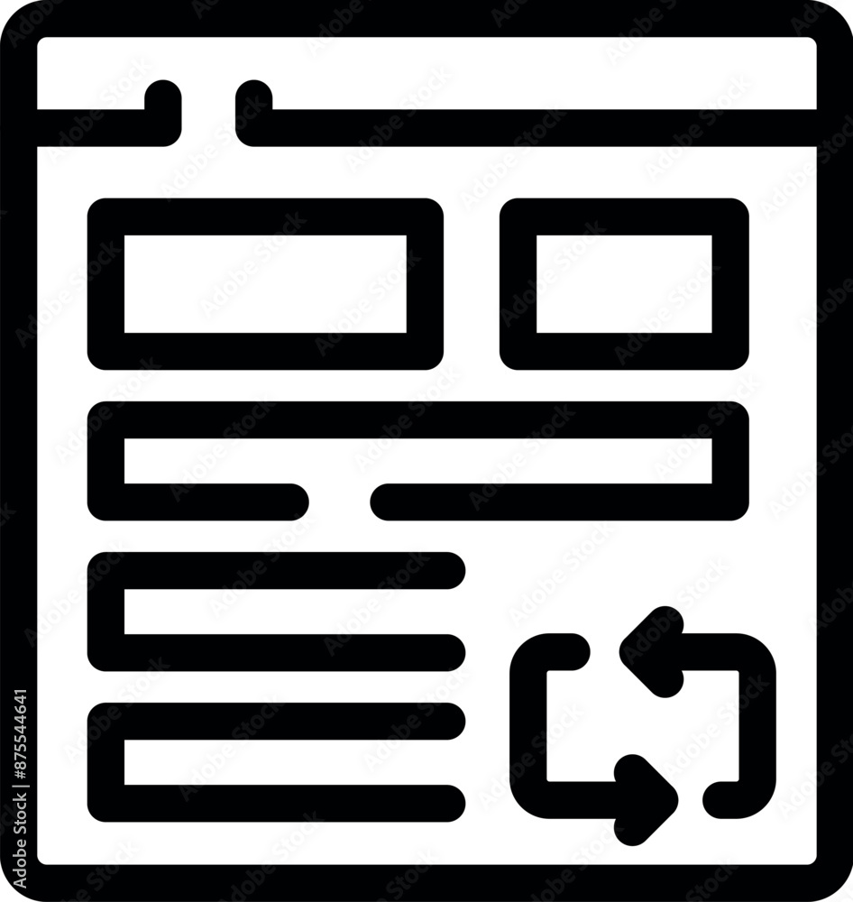 Poster black outline icon of a website page refreshing with two rotating arrows