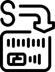 Black outline icon representing a dollar sign flowing into a credit card, symbolizing online transactions