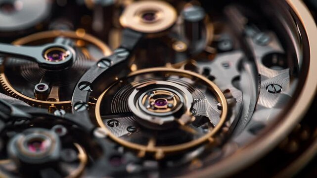 Intricate close-up of a watch's inner gears and mechanisms