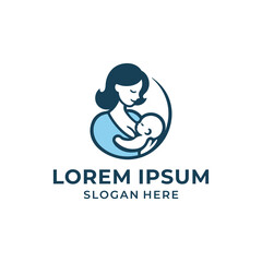 Mother and Baby Logo Design. Babysitter Vector. Logo illustration of a Mother Holding a Baby and Hugging the Baby. Mother's Day symbol.
