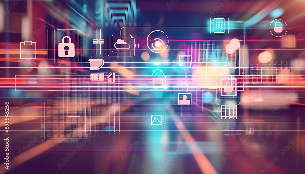 Aufkleber data cyber security concept with abstract high speed technology privacy data protection motion blurr