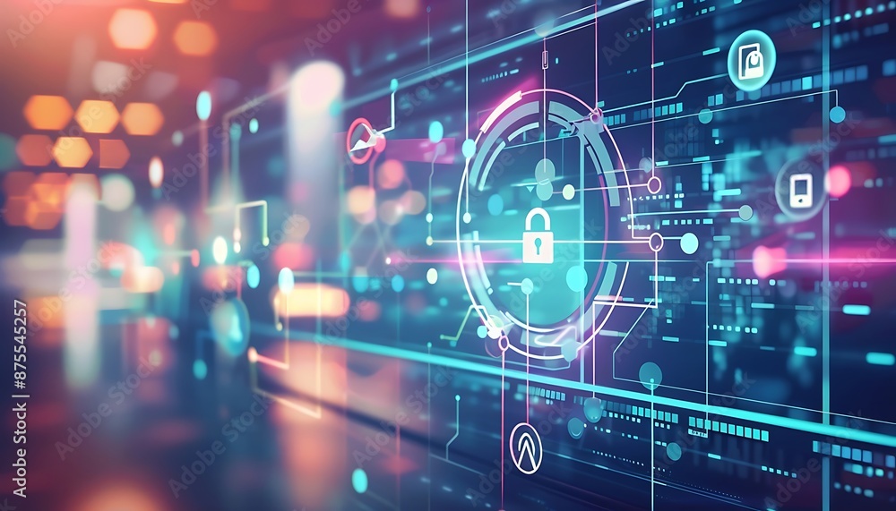 Aufkleber data cyber security concept with abstract high speed technology privacy data protection motion blurr