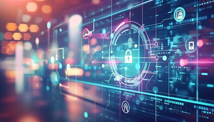 Obraz premium Data cyber security concept with abstract high speed technology privacy data protection motion blurred illustration. Generative AI