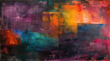 Horizontal abstract oil pastel painting with color smears