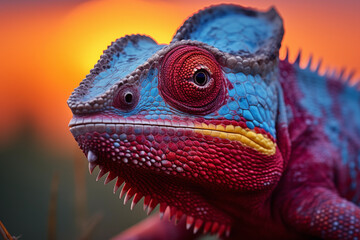 Fototapeta premium Chameleon in the wild. Beautiful extreme close-up.