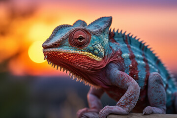Obraz premium Chameleon in the wild. Beautiful extreme close-up.
