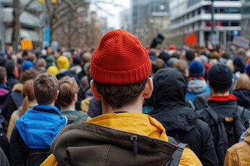 Crowd of People Participating in a Peaceful Protest in an Urban Area