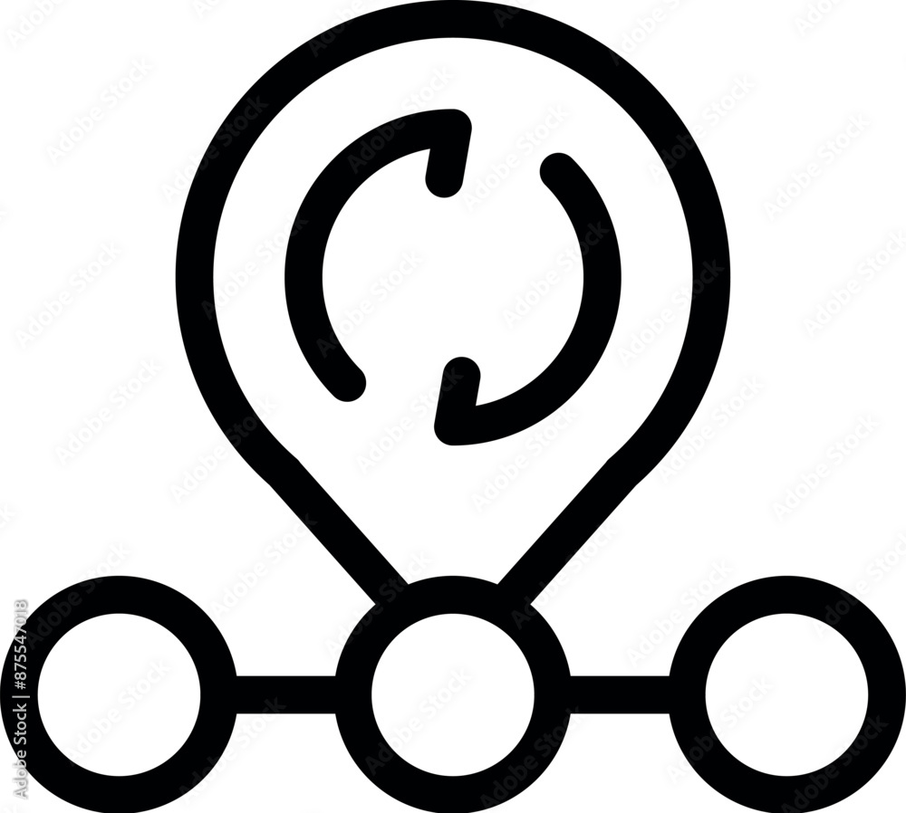 Poster line drawing of circular economy concept with three circles connected and a location pin with arrows