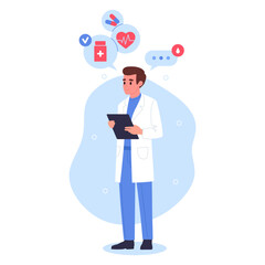 Male doctor. Medical clinic worker, therapist or surgeon, doctor consultation and medical research flat vector illustration. Medical hospital employee