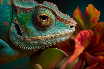 Fototapeta premium Chameleon in the wild. Beautiful extreme close-up.