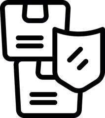 Line icon concept of a shield protecting some parcels, representing shipping insurance