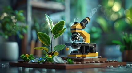 microscope with plant in modern background, detailed bokeh