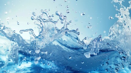 Water splash with bubbles and ripples in blue tones