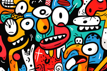 Abstract vector illustration of cartoon characters in the style