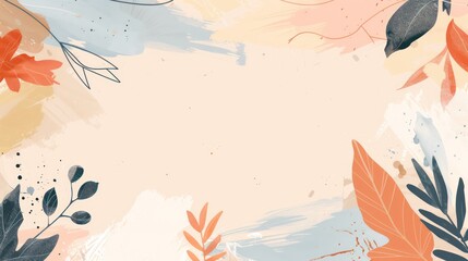 Abstract background with minimalistic leaves in pastel colors design
