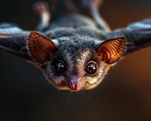 Fototapeta premium Sugarglider's mesmerizing eyes and patagium, close-up on the adaptability of marsupials in flight