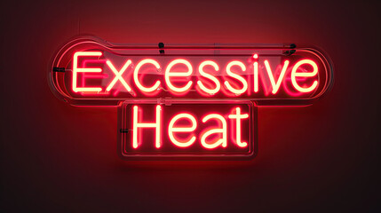 Fototapeta premium Excessive Heat written in a neon sign with glow over black background 