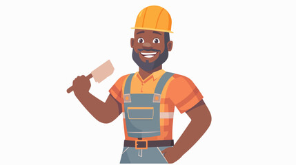 A happy black construction mason worker with trowel 
